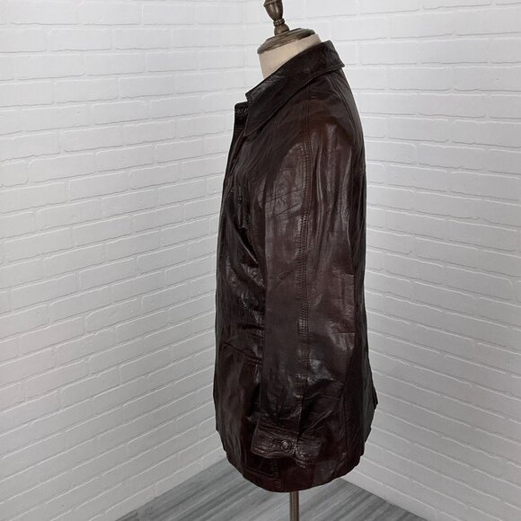 Beged-Or Coat Mens 40 Dark Brown Leather Patent 70s Coat Israel Vintage Jacket - Picture 3 of 11